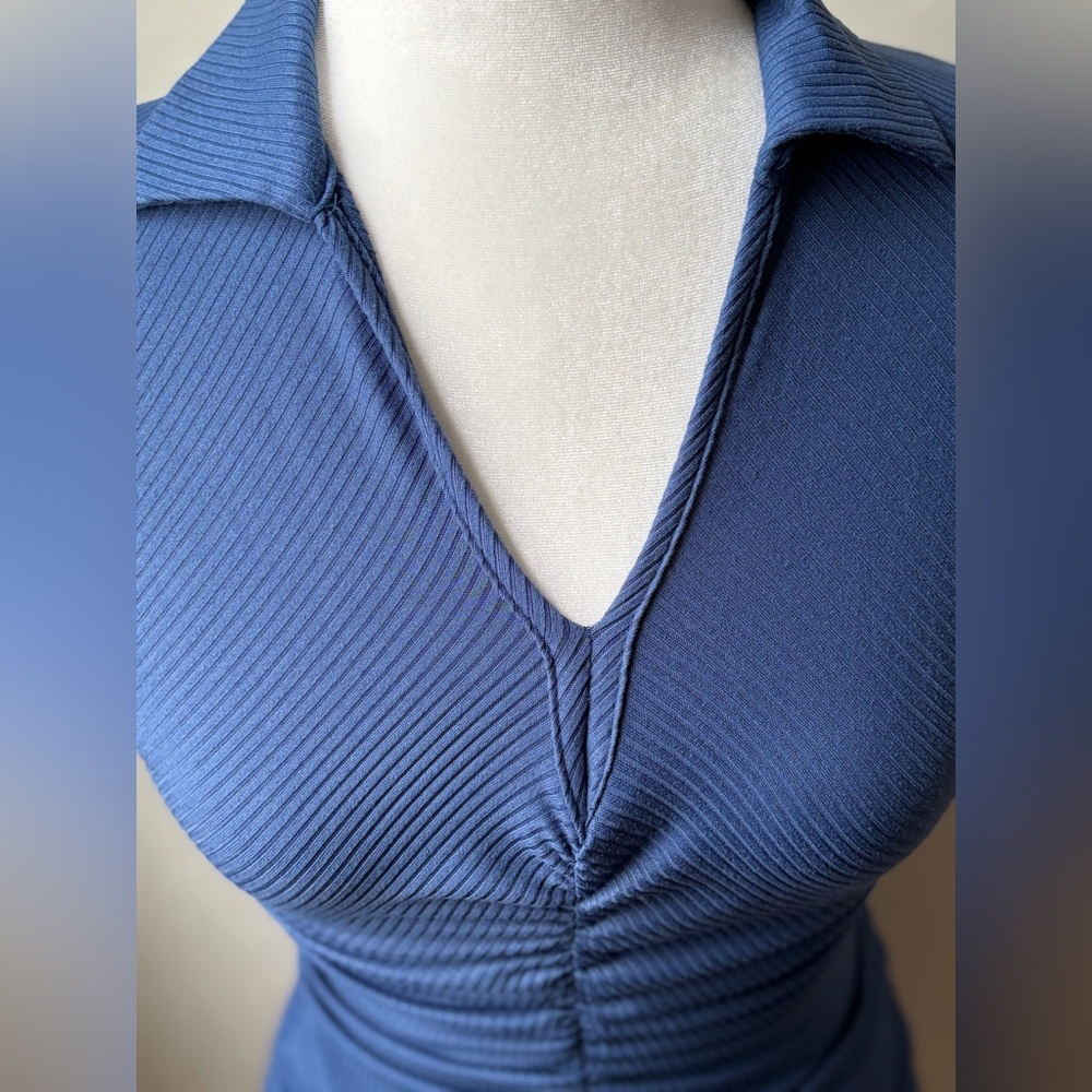 LIVI by Olivia Rae Ruched Ribbed Polo Mini Dress Blue XS - Picture 7 of 9